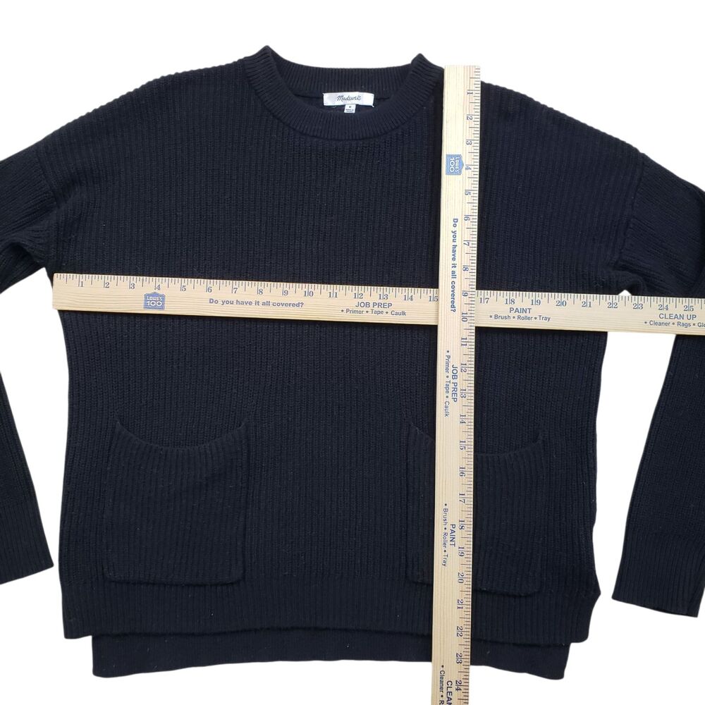 Madewell Patch Pocket Pullover Sweater Womens Medium Black Knit Crewneck - Picture 6 of 10